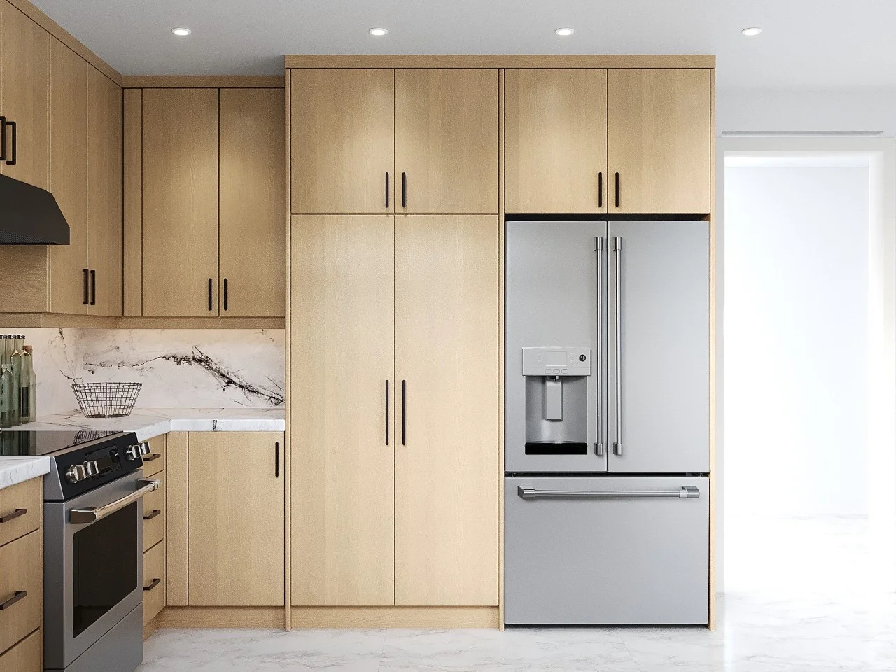 Nerro Euro Kitchen with modern wood slab-front cabinets